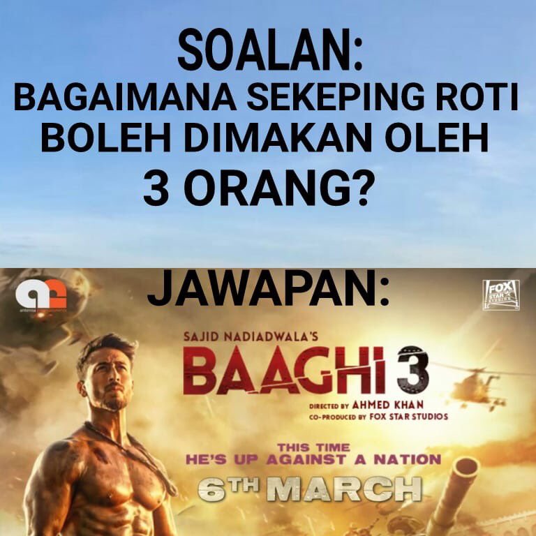 MovieAddictMY's tweet photo. #BunkayaMA: Bila jawapan kepada teka-teki dijadikan tajuk filem. Eh! π
-KKM-
#MABlockbusterColumn
#Baaghi3 https://t.co/NkcZMeBRE8