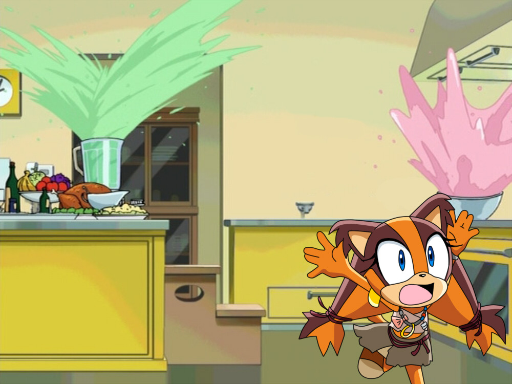 Kunle Sanders on Twitter: "Sticks the Badger ruin the kitchen (from Sonic  the Hedgehog series) Sticks: (turns on the blender and and mixer)  Aaaaaaaah! The kitchen is haunted!!!!! Blaze the Cat: What