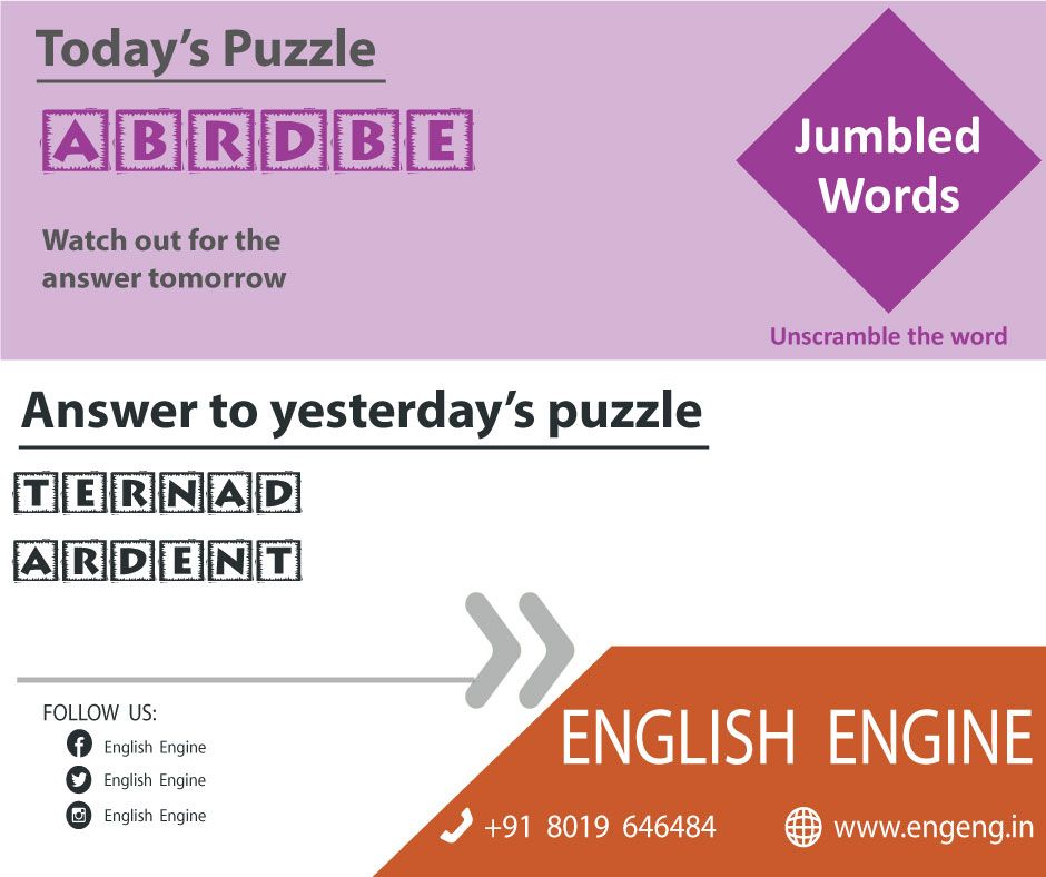 EnlishEngine's tweet photo. Today Jumbled Words
Visit : https://t.co/Q5TqSaCImu
#grammar #english #vocabulary #learnenglish #englishteacher #ielts #englishgrammar #englishengine #toefl #englishlanguage #speaking #language #learningenglish #englishtips #writing #studyenglish #education #englishvocabulary https://t.co/MmuEMkx6tC
