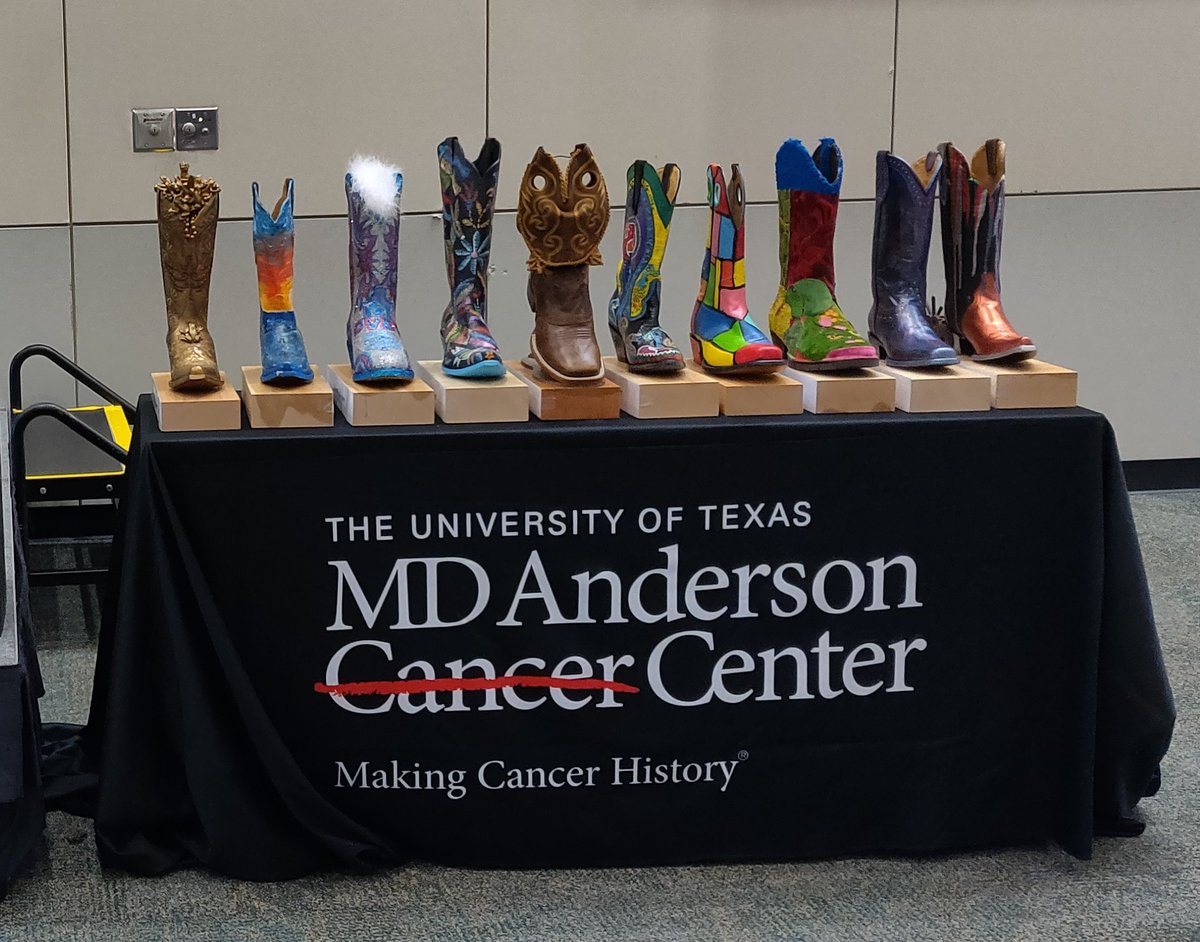 arieshorse's tweet photo. Our 2019 #BootAwards design & created by our local artists! They are gorgeous! These amazing boots will be going home to the #2019TopIndividualFundraisers & #2019TopTeamFundraisers! Congratulations! #endcancer @BootWalk @MDAndersonNews @adi_espat #CorporateAndCommunityAlliances https://t.co/eAfP84Fgub