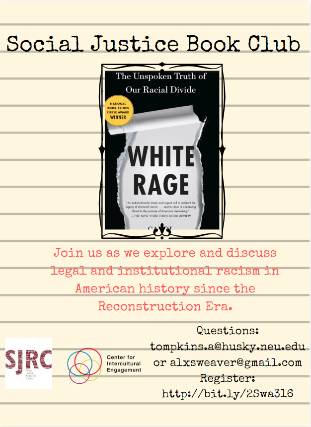 SJRCneu's tweet photo. Join the CIE- SJRC Social Justice Book Club this semester! The group will meet 3 times: 2/27, 3/12, an 4/9 from 5:30-6:30! Please register here to find out more info! https://t.co/TVQ6IIIvS2 https://t.co/tQNKEbJTCv