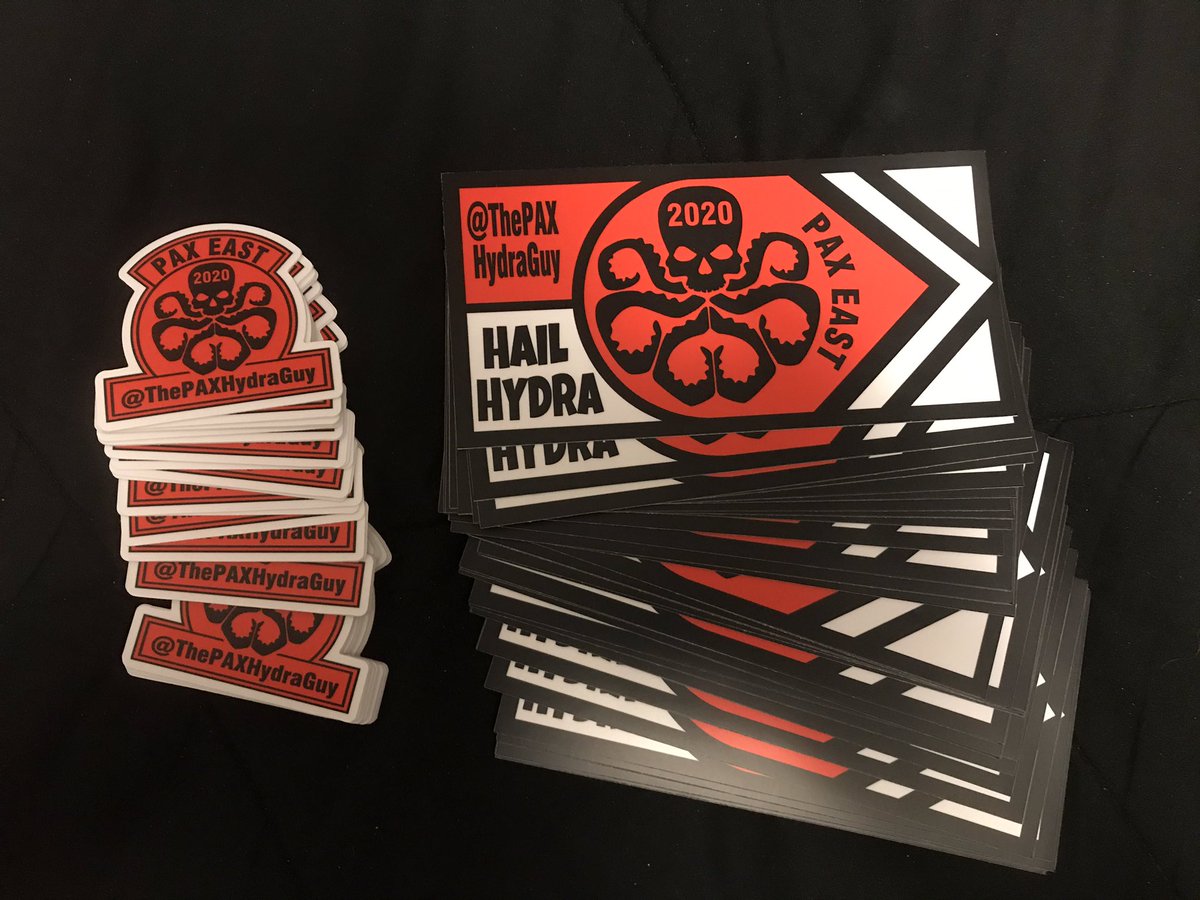 ThePaxHydraGuy's tweet photo. I will be bringing @ThePaxHydraGuy vinyl stickers and bumper stickers with me all four days of PAX East this year! Numbers are limited so if you spot me in the line tagging beachballs with “HAIL HYDRA!” or out and about ,say hi and and get a sticker! @PaxBeachBaller see you there https://t.co/VadWonAtBv