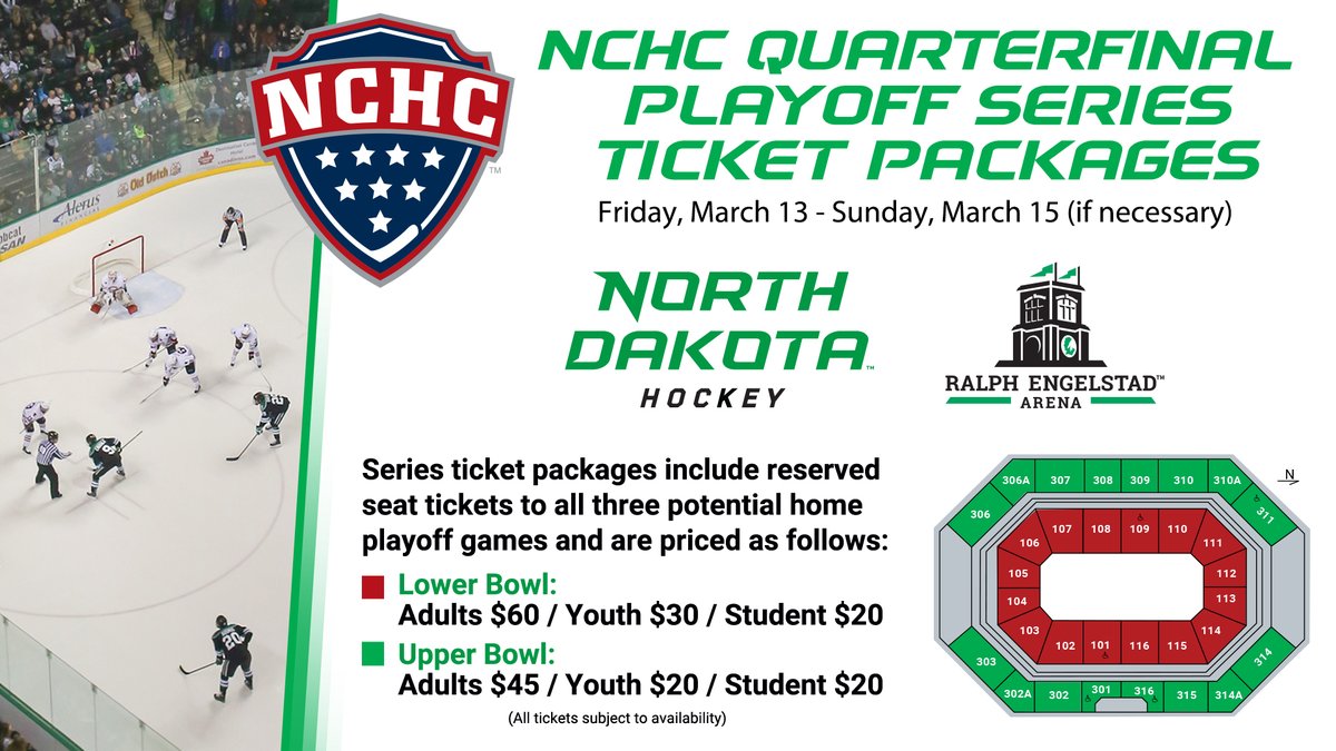 NoDak Nation (@nodak_nation) on Twitter photo 🚨Attention Students - Series Ticket Packages On Sale Now!
<a href="/UNDmhockey/">North Dakota Hockey</a> secured home ice for the NCHC Quarterfinals and series ticket packages are now available!
To Purchase:
🏢 In-Person: Ralph Engelstad Arena Box Office
*Single game tickets on sale 3/2 🚨Attention Students - Series Ticket Packages On Sale Now!
<a href="/UNDmhockey/">North Dakota Hockey</a> secured home ice for the NCHC Quarterfinals and series ticket packages are now available!
To Purchase:
🏢 In-Person: Ralph Engelstad Arena Box Office
*Single game tickets on sale 3/2