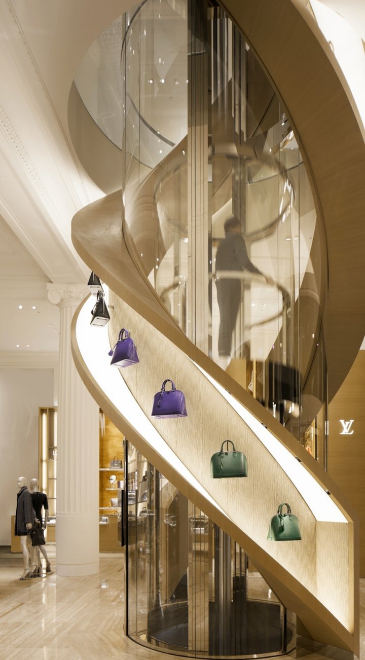 Louis Vuitton's Spiralling Double-Helix Glass Elevator — Elevator Scene