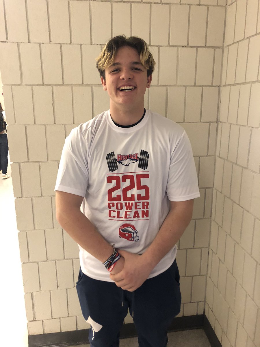 coachnolazy's tweet photo. Shout out to @Heritagefootbal stud, Jesse Fennelly, for earning his #225clean shirt. He’s been working his butt off towards this for a while. #dbwh #eyw #wontbackdown https://t.co/KXnDwMeICG