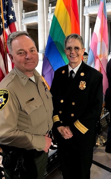 SheriffSF's tweet photo. .@SheriffSF Chief Dep K. Fisher-Paulson joined @SFFDPIO Chief J Nicholson & officials Feb 18 to celebrate 50th anniversary of LGBTQ Pride. @LondonBreed spoke of the community's “strength & resilience.” Pride theme is #GenerationsOfHope. Events to take place June 27-28. https://t.co/ExfoQZ8m7f