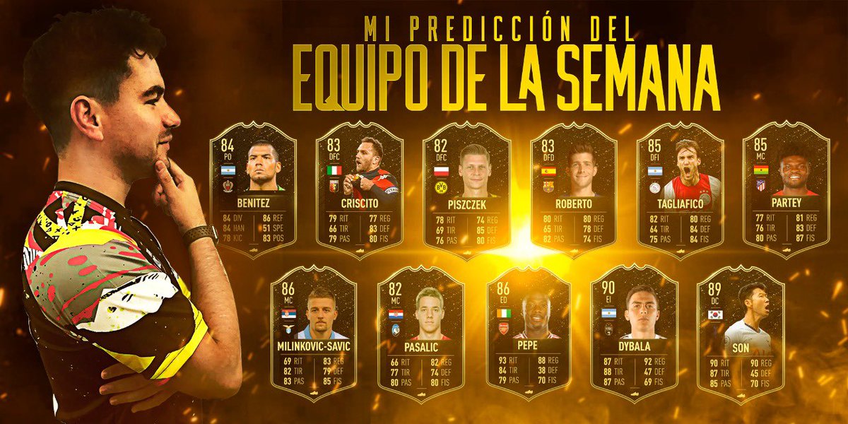 Cacho_tw's tweet photo. Ídolos, Cracks, figuras. Esta es mi predicción del #TOTW23. Si 5 de estos jugadores aparecen en el oficial de EA Sports, regalaré 4,600 FIFA Points entre los que me sigan y le den RT a este tweet 🎮⚽️ https://t.co/HHBspa42jD