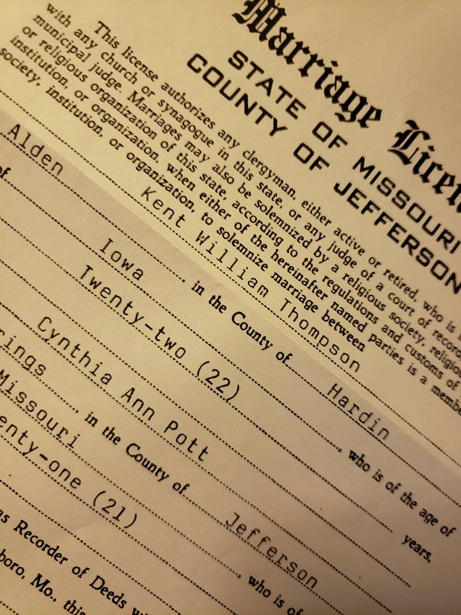 cpthom11's tweet photo. Many thanks to the very, very nice recorder in Jefferson County (MO) who quickly dropped evidence in the mail that I am, in fact, married to one Kent Thompson, so I can get my new driver's license before it expires. #MissouriNice #grateful #nomorediggingthrufiles!!!! https://t.co/9OHfwnslin