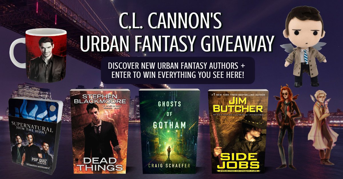 CLCannonAuthor's tweet photo. #UrbanFantasy Fans, we're back again with another amazing #giveaway!
Enter: https://t.co/1Cl9mUSo5k
#Win paperbacks of #SideJobs (#DresdenFiles), #GhostsOfGotham, #DeadThings, #Supernatural Pop Quiz Cards, 1 #Lucifer Morningstar cup, 1 #Castiel plushie, & 2 #GoodOmens bookmarks. https://t.co/XEZTxVcWkz
