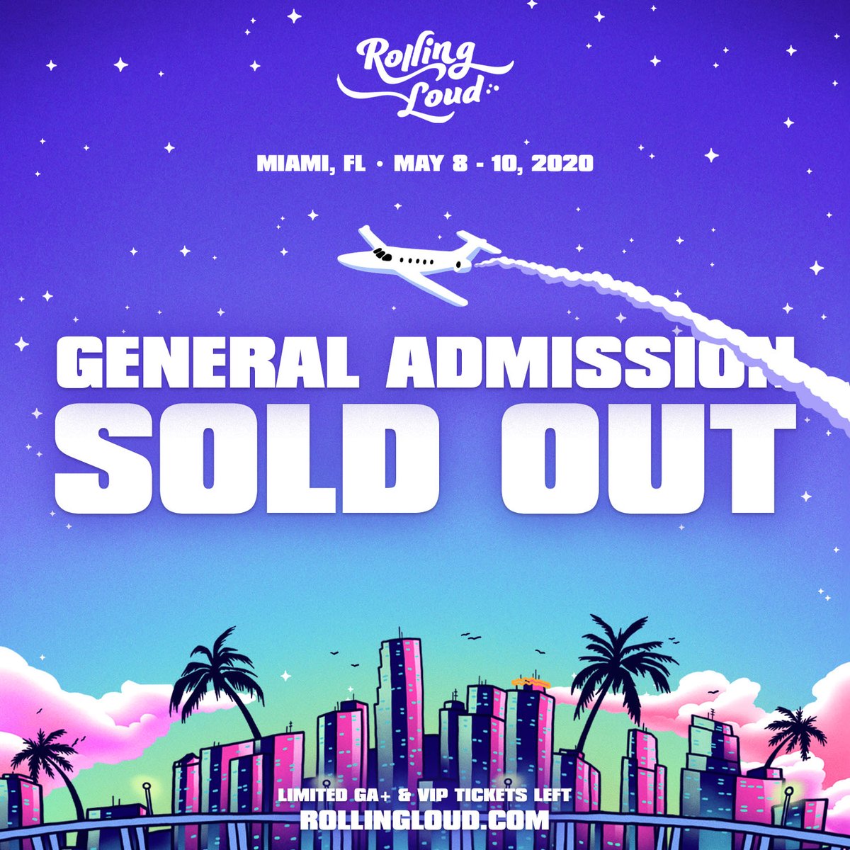 RollingLoud's tweet photo. THANK YOU! GA TICKETS ARE OFFICIALLY SOLD OUT!

Limited GA+ &amp; VIP tickets left!

https://t.co/FiJQl89vyr https://t.co/jhuPiH8H1C