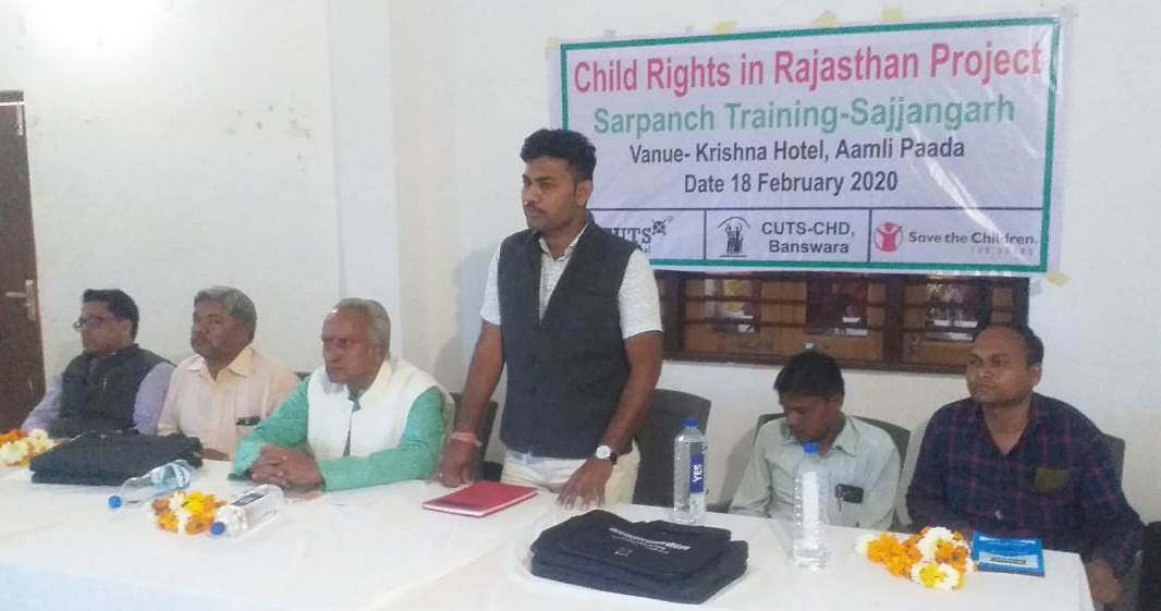 CUTS_CHD's tweet photo. One-day #Sarpanch & VDOs #training held at Krishana Hotel Amli Pada #Sajjangarh #Basnwara under Child Rights in Rajasthan project. #ICPS and social protection schemes related information given, Discussed on strengthening #PLCPC. 32 Sarpanch & 27 VDOs attended in the training. https://t.co/S5OKY6vPjD