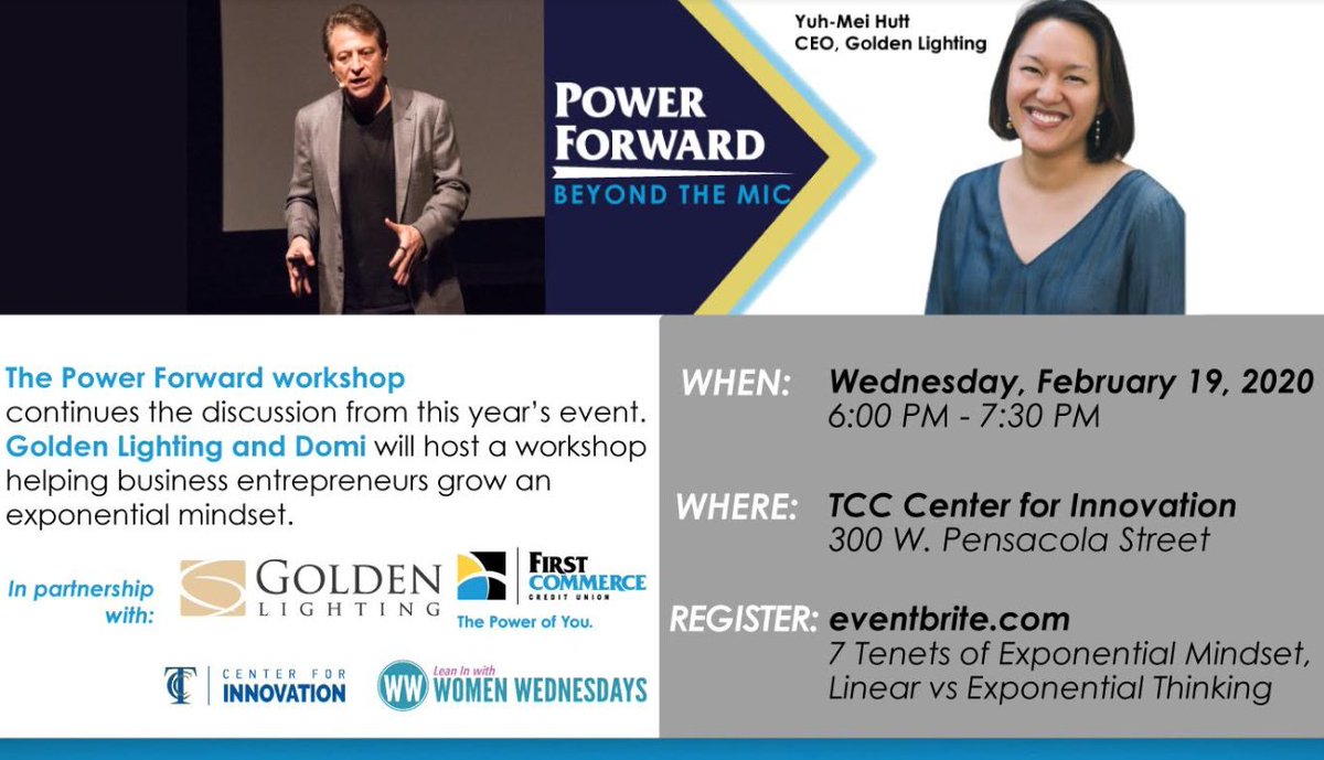 WomenWednesdays's tweet photo. @WomenWednesdays presents "7 Tenets of Exponential Mindset, Linear vs Exponential Thinking" tomorrow night 6-7:30pm. @FirstCommerceCU @GoldenLighting1, @GoToTCC, @swellcoin and @PeterDiamandis . https://t.co/SJ1n8GFs6j