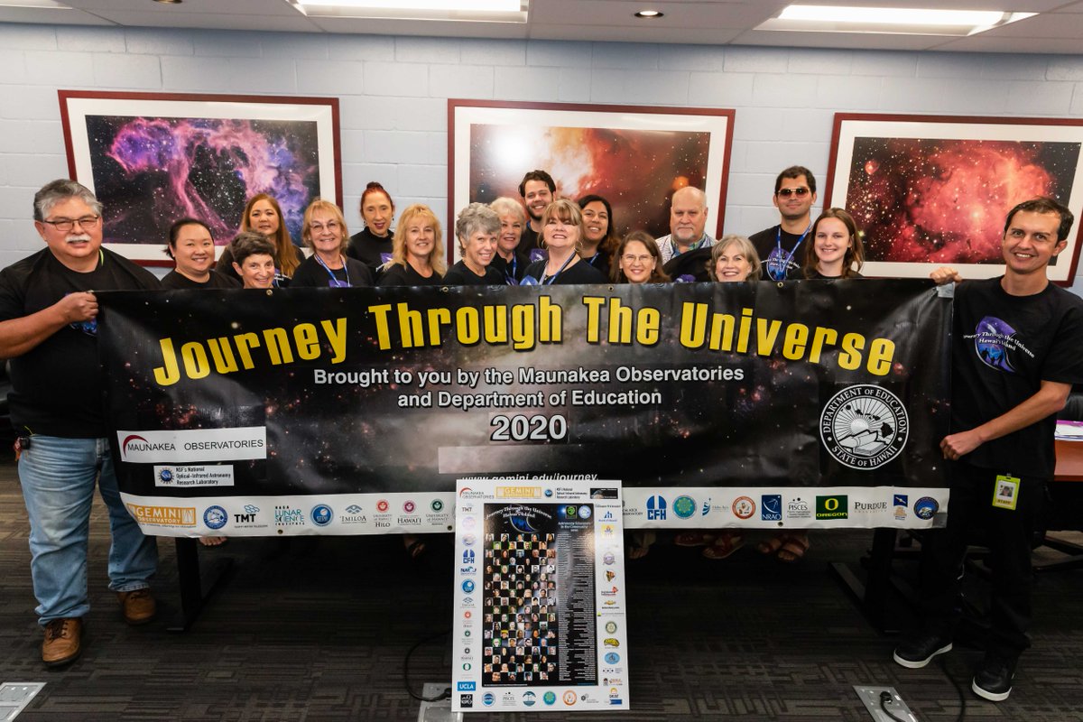 NOIRLabAstro's tweet photo. In two weeks over 300 classrooms in Hilo, Hawai'i will be visited by astronomy professionals as part of the #JourneyThroughTheUniverse program! Community ambassadors (pictured) met today at #GeminiObs of #NSFOIRLab to prepare. https://t.co/SPq43dX84N #discovertogether https://t.co/8Zs2TvyU8W
