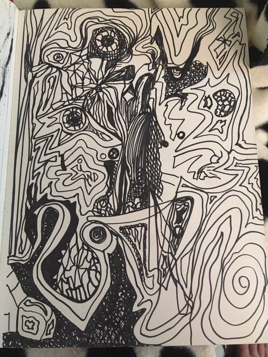 Clementine5000's tweet image. So, a little known symptom of #bipolardisorder is #hypergraphia, or the intense desire to write or draw. Intense as in compulsion. That’s why I write so much every day. I can’t stop. Here is what it looks like in art form. #bipolarclub