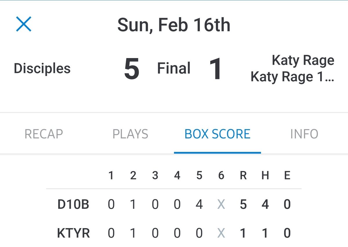 katydisciples's tweet photo. West Houston Baseball Spring 2020 League - Final Score: Disciples 10U Blue 5 - Katy Rage 10U
#waytogoDisciples #DisciplesFamilyProud #Disciples10UBlue https://t.co/I0C9nGYibF