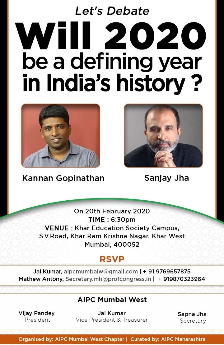 naukarshah's tweet photo. Tomorrow in Mumbai. Conversation with Sh @JhaSanjay. Do come if you are around. https://t.co/OeJRpEph5y
