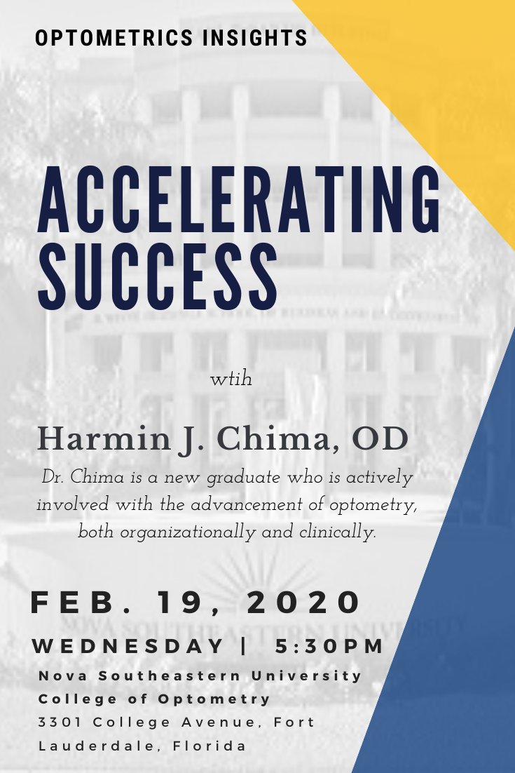 davekading's tweet image. ACCELERATING SUCCESS 👩‍⚕️
with
Dr. Harmin Chima , OD

🔴 Feb. 19, 2020 | WEDNESDAY | 5:30PM
🔴 Nova Southeastern University
3301 College Avenue,
Fort Lauderdale, Florida

✅ PLEASE SHARE or TAG your friend

#optometricinsights #nsuoptometry