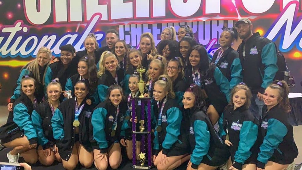 LacfTwilight's tweet photo. Still on cloud 9 from winning Cheersport Nationals! 2020 Cheersport Nationals Champions! #LACFPutASpellOnYou https://t.co/pLal8YDi9a