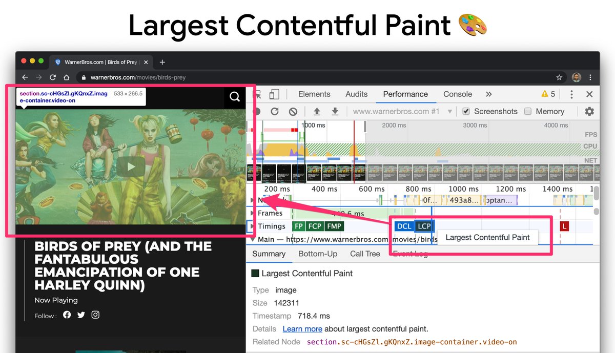 Addy Osmani No Twitter The Chromedevtools Shows Largest Contentful Paint Lcp T Co W7sasmbqzh How Quickly The Largest Visible Content Element Renders Super Useful Metric T Co Zpwya6dkdn