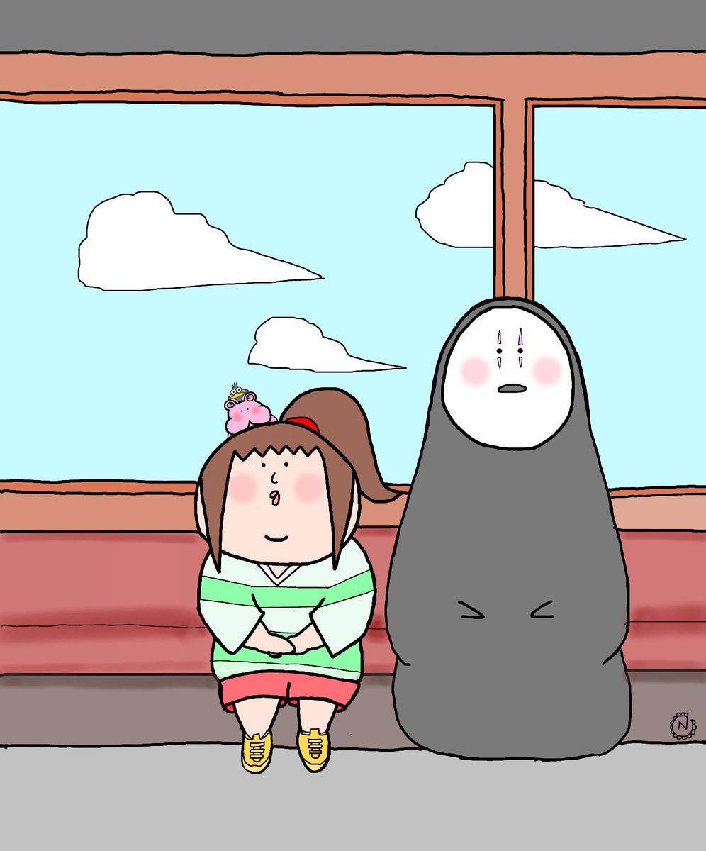Nuu Pa Twitter 千と千尋の神隠し 千 カオナシ 電車 ジブリ Ghibli イラスト イラスト好きな人と繋がりたい ゆるポチャ