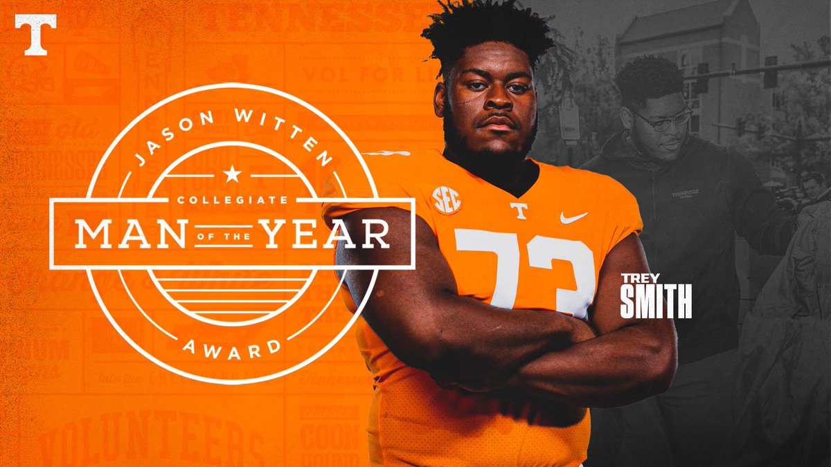 Vol_Football's tweet photo. Your Jason Witten Collegiate Man of the Year Award recipient ...

Trey Smith! 👏👏👏

#VFL // #PoweredByTheT https://t.co/2cBBcqY8RP