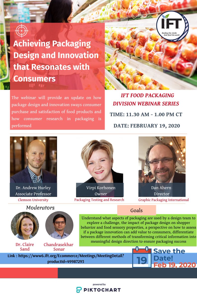IFTFPD's tweet image. Our Packaging Design Webinar is today, February 19 at 11:30 AM CT!!! You still have time to register for  "Achieving packaging design and innovation that resonates with consumers"    #packaging #packagingdesign #foodscience 

www6.ift.org/Ecommerce/Meet…