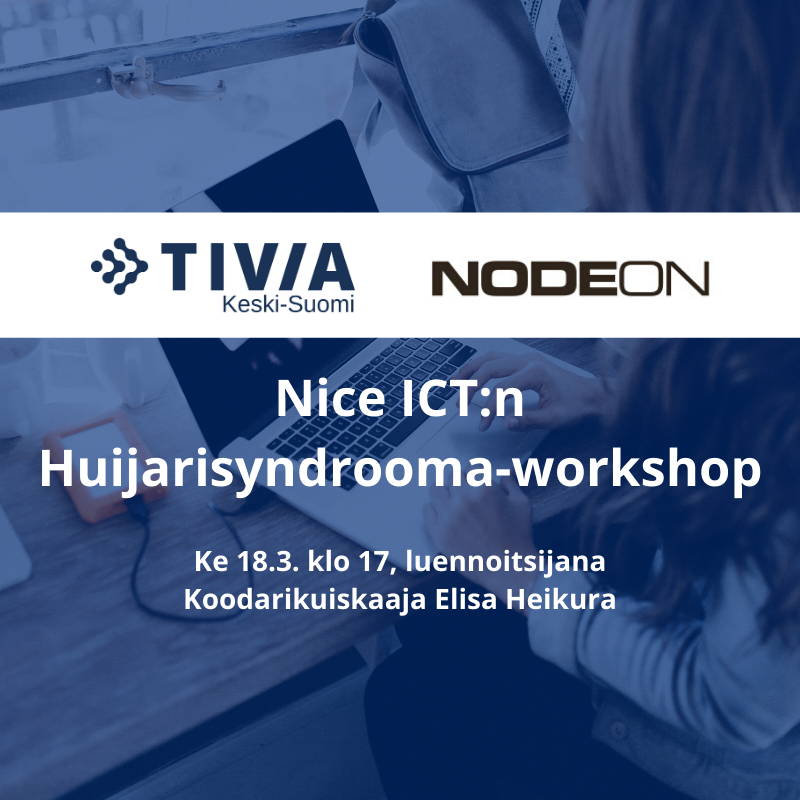 TIVIAKeskiSuomi's tweet photo. Järjestämme Nice ICT:lle Nodeonin kanssa huipputapahtuman! Koodarikuiskaaja Elisa Heikura luennoi ke 18.3. huijarisyndroomasta. Workshop on suunnattu naisyleisölle pureutuen erityisesti heidän kohtaamiin pelkoihin. Ilmoittaudu: https://t.co/8eJf4sfbu9 - paikkoja rajoitetusti! https://t.co/OfxnIoL3Hq