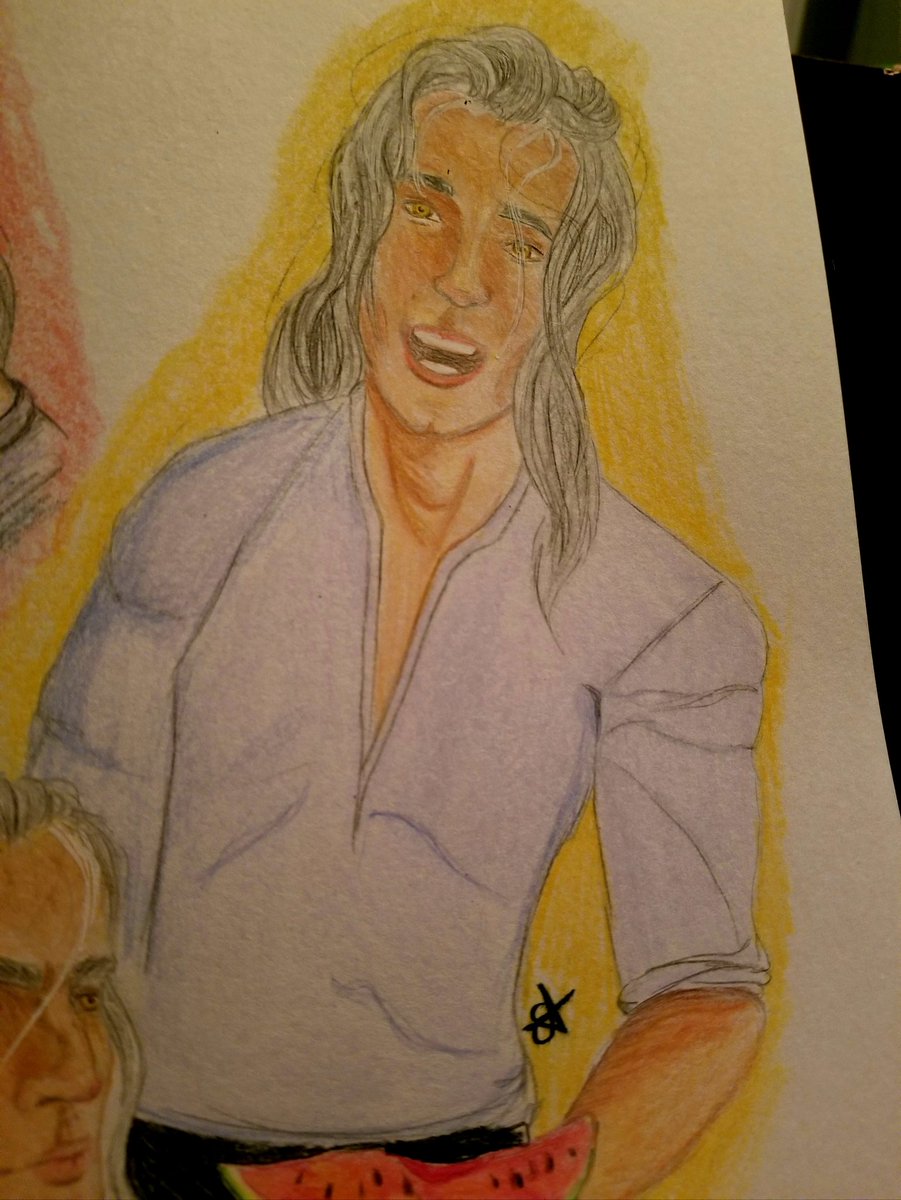 // I'm not that happy with this one, but I really had to draw something for @NeriOfTheSea about Geralt and watermelon 🍉