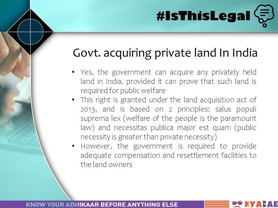 legaltechasia1's tweet photo. Can the government snatch your land in India? Let's find out as a part of our #IsThisLegal campaign
.
.
#law #laws #land #acquisition #government #lawyer #compensation #court #justice #rights #india #kyabae https://t.co/1Obn1r1Hii