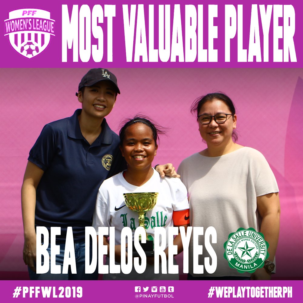 PinayFutbol's tweet photo. CONGRATULATIONS to the 🇵🇭 #PFFWL2019 MVP ⭐️ @InfinitynBEyAnd of @dlsufootball!!

#WePlayTogetherPH #FilipinasFutbol https://t.co/tXQgziAjvA