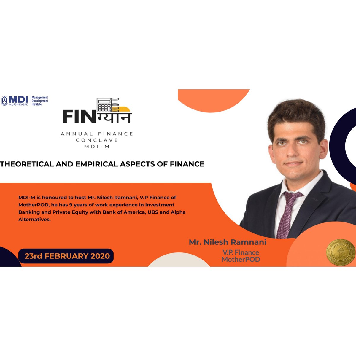 MDIM_Official's tweet photo. #MDIMurshidabad welcomes
Mr Nilesh Ramnani, CFA V.P Finance, and Consultant at MotherPOD for #FINGYAN, finance conclave organized by #Finartha - The Finance Club.
#ManDevIans #MDI #Conclave https://t.co/sn78xpVUEv