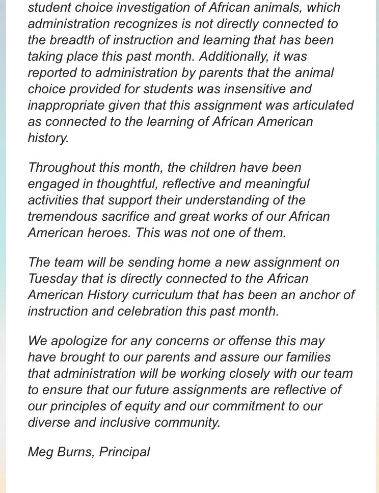TIA_EWING's tweet photo. Let’s talk about this #BHM #BlackHistoryMonth controversy at a @ChiPubSchools. Hearing from parents #SutherlandElementary has problems with racism. Here’s the assignment given to the class and #CPS’ response. https://t.co/O1qgZVwd37