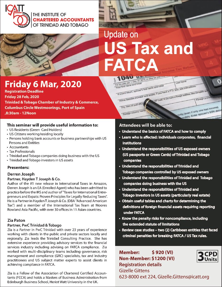 ICATT6's tweet photo. US Tax and FATCA Seminar || March 6, 2020
Find more information online: https://t.co/bESYhm9D1X https://t.co/qxJHhFhszN