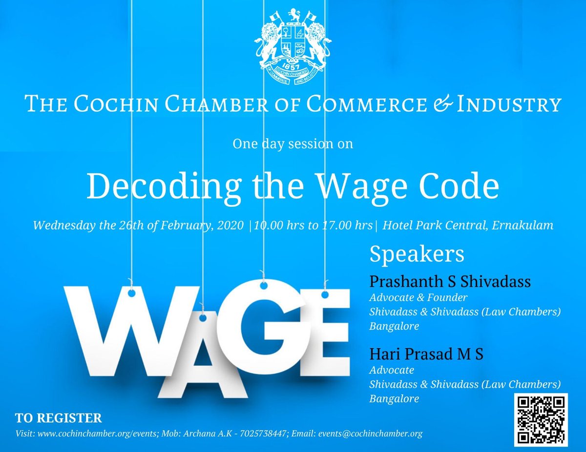 CochinChamber1's tweet image. One Day Session on Decoding the Wage Code 

26th February 2020 | 10-5 pm | Hotel Park Central, Kaloor

For registrations : cochinchamber.org/events/187

#wagecode #ccci