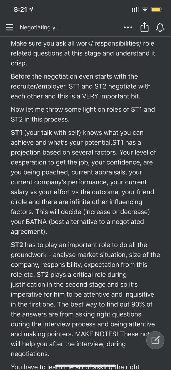Before the negotiation even starts with the recruiter, one negotiates with themselves. It’s your inner discussion with yourself and this is extremely important.2/