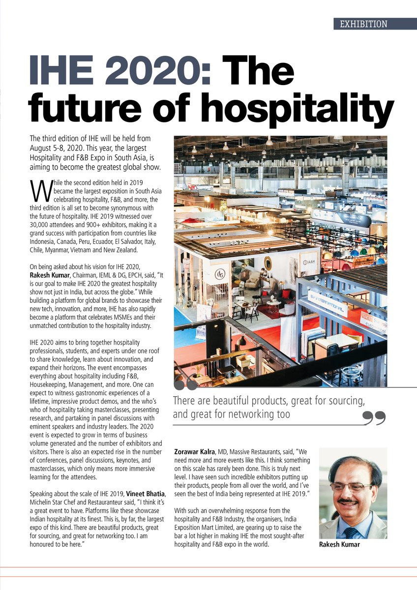 The third edition of #IHE will be held from August 5-8, 2020. This year, the largest hospitality and F&amp;B expo in South Asia, is aiming to become the greatest global show.

#FHRAI