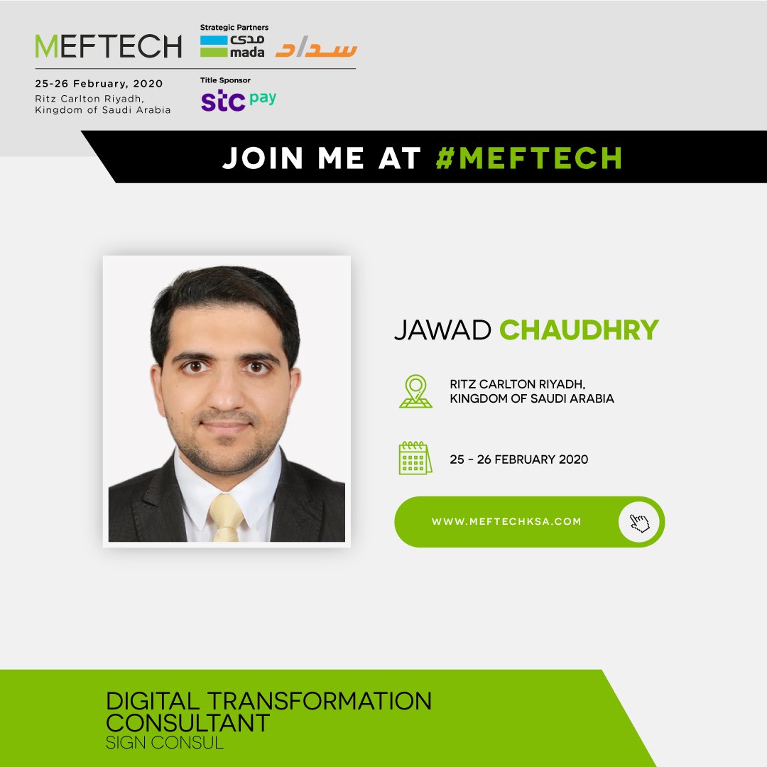 JawadCh2's tweet photo. I’m speaking at #MEFTECH 25-26 Feb in Riyadh. Join me by registering at https://t.co/6WO7LYnRZs The agenda covers strategic, regulatory and technological advancements in the Kingdom’s payment and financial sectors. https://t.co/zLKsNsRpZJ
