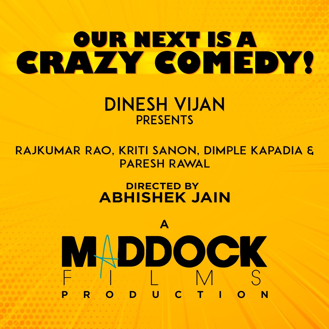 taran_adarsh's tweet photo. IT'S OFFICIAL... #RajkummarRao, #KritiSanon, #DimpleKapadia and #PareshRawal... Producer Dinesh Vijan announces comedy film... Directed by Abhishek Jain... Starts March 2020. https://t.co/jeGNQsaBT9