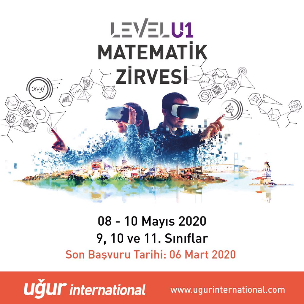 Level U1 Matematik Zirvesi için, 9, 10, ve 11. Sınıf öğrencilerimiz, bilimin dili matematiği konuşmak üzere 08-10 Mayıs 2020 tarihleri arasında İstanbul’da buluşuyor. Son başvuru tarihi 06 Mart 2020 olan etkinliğimize kayıt ve başvuru için; ugurinternational.com/program-ve-gez…