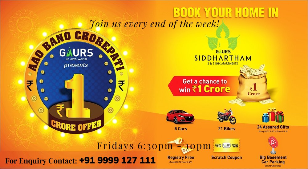 Book Your Dream Home (2 BHK & 3 BHK) At Gaur Siddhartha by Gaursons. Get a chance to win Rs.1 crore. Hurry Up!

#Gaursons #GaurSiddhartham #2BHK #3BHK #Residential #Flats #Apartments #SiddharthVihar #Ghaziabad