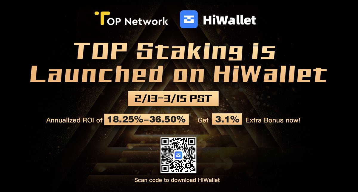 topnetwork_top's tweet image. #TOPNetwork #Staking is launched on @HiWallet!

18.25%-36.50% Annualized ROI❗️

Up to 3.1% Extra Bonus‼️

Can&apos;t Miss It!👉hiwallet.org