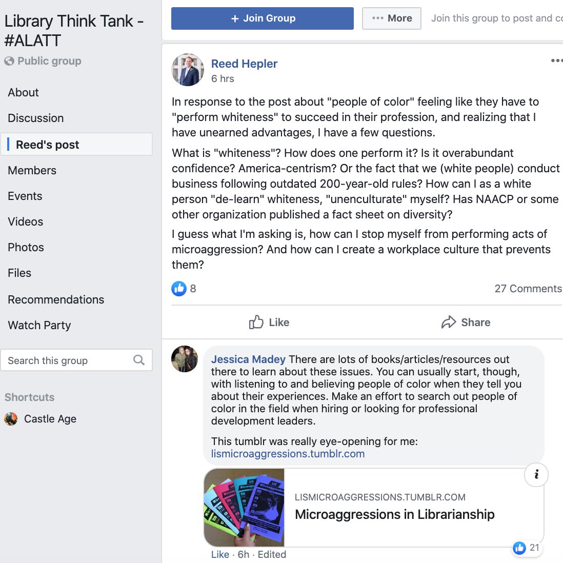 SafeLibraries's tweet photo. Racist librarians really hate whitey. Even well-known librarian @Jessamyn signals her virtue: https://t.co/QkCYkI1hgt
#alatt #pla2020 #alaac20 #critlib #racism #hate #WhitePrivilege #WhiteSupremacy #microaggressions #FundLibraries #LibrariesTransform @ALALibrary @LibraryJournal https://t.co/o13ecveUsh