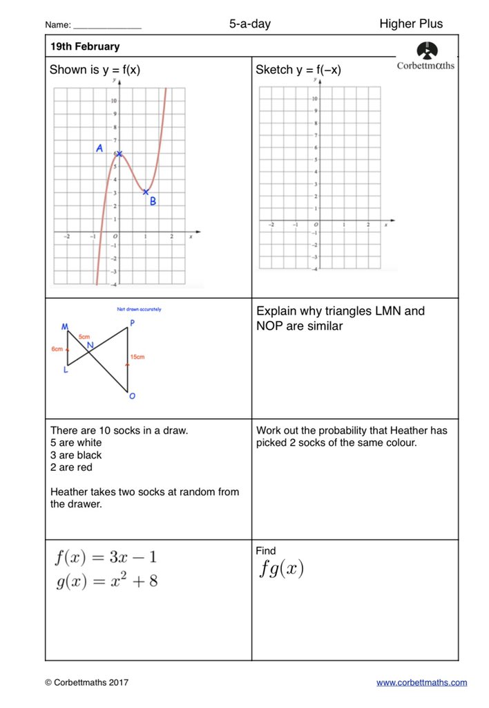 Studying for Higher GCSE Maths? Try today's Foundation Plus, Higher &amp; challenging Higher Plus #maths5aday answers: corbettmaths.com/2016/10/26/feb…