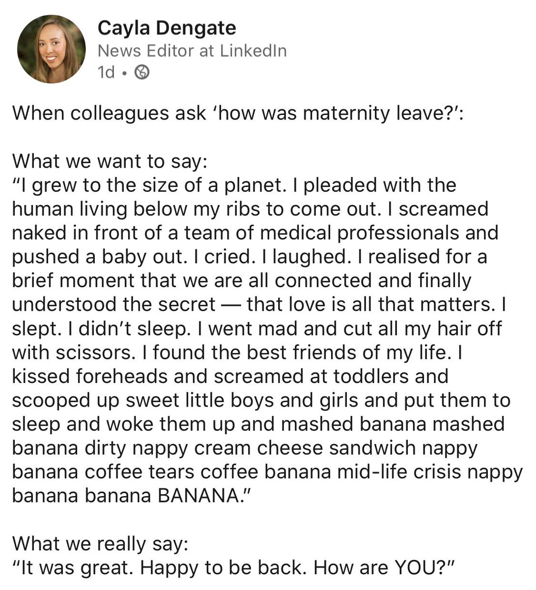 It was great, how are YOU? #parentalleave #maternityleave #workingmoms #workingmums