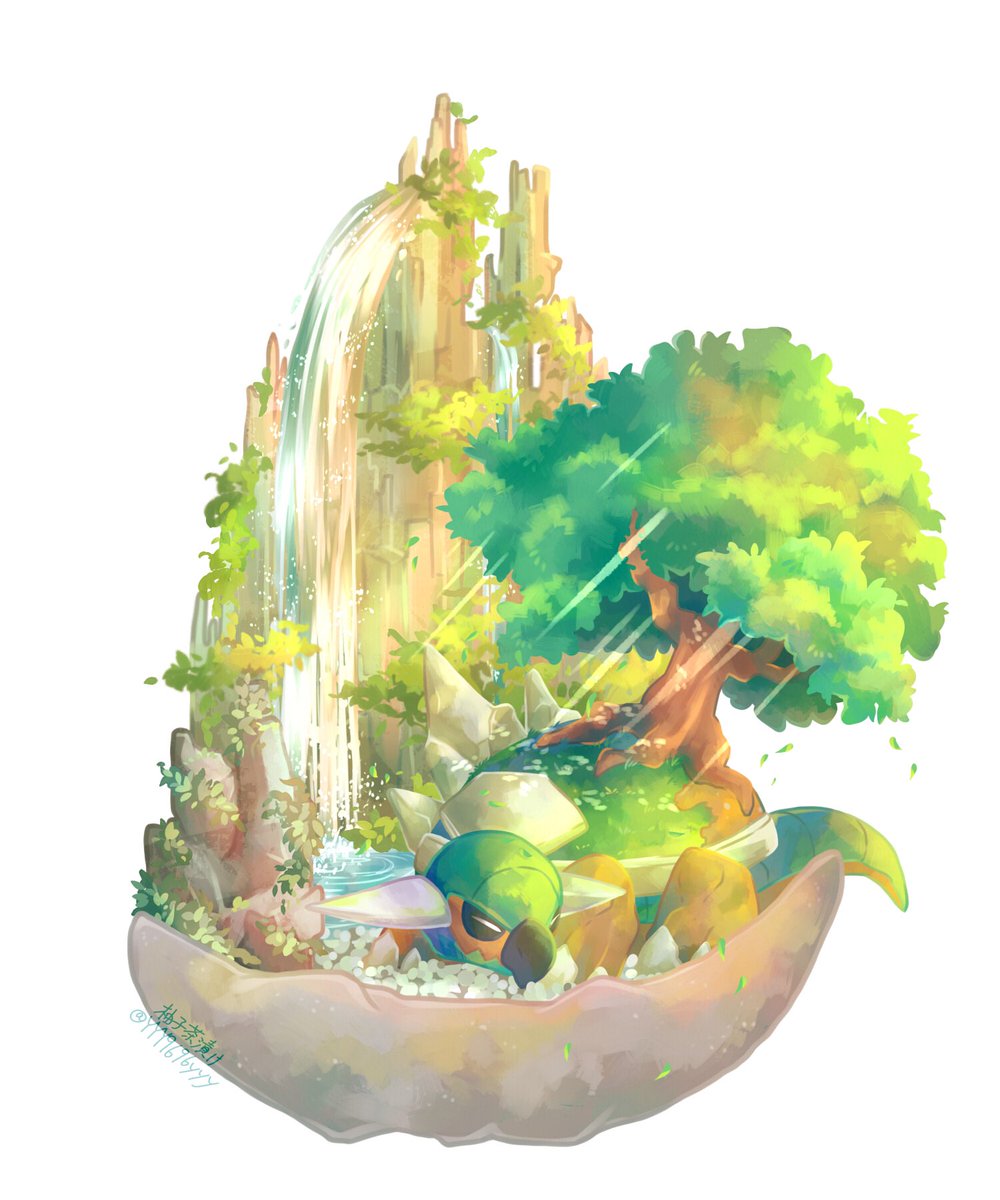 pokemon (creature) no humans waterfall water tree solo outdoors  illustration images