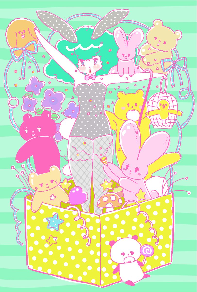 もり びっくり箱 バニーガール イラスト お絵かき イラスト好きさんと繋がりたい 絵描きさんと繋がりたい かわいい Illustration くまさん ピンク