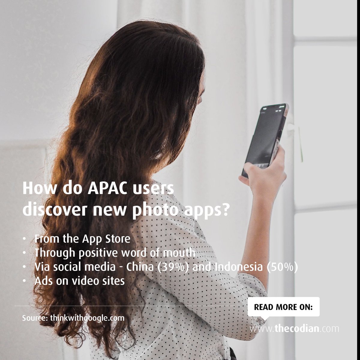 Thecodian_'s tweet photo. ‘Say cheese!’ - This is how cultural perceptions of beauty affect Photo App usage in APAC.
#thecodian #photo #application #mobile #culture #photoediting #photography #technology #socialmedia #ads #video https://t.co/vuJAc3gzfd