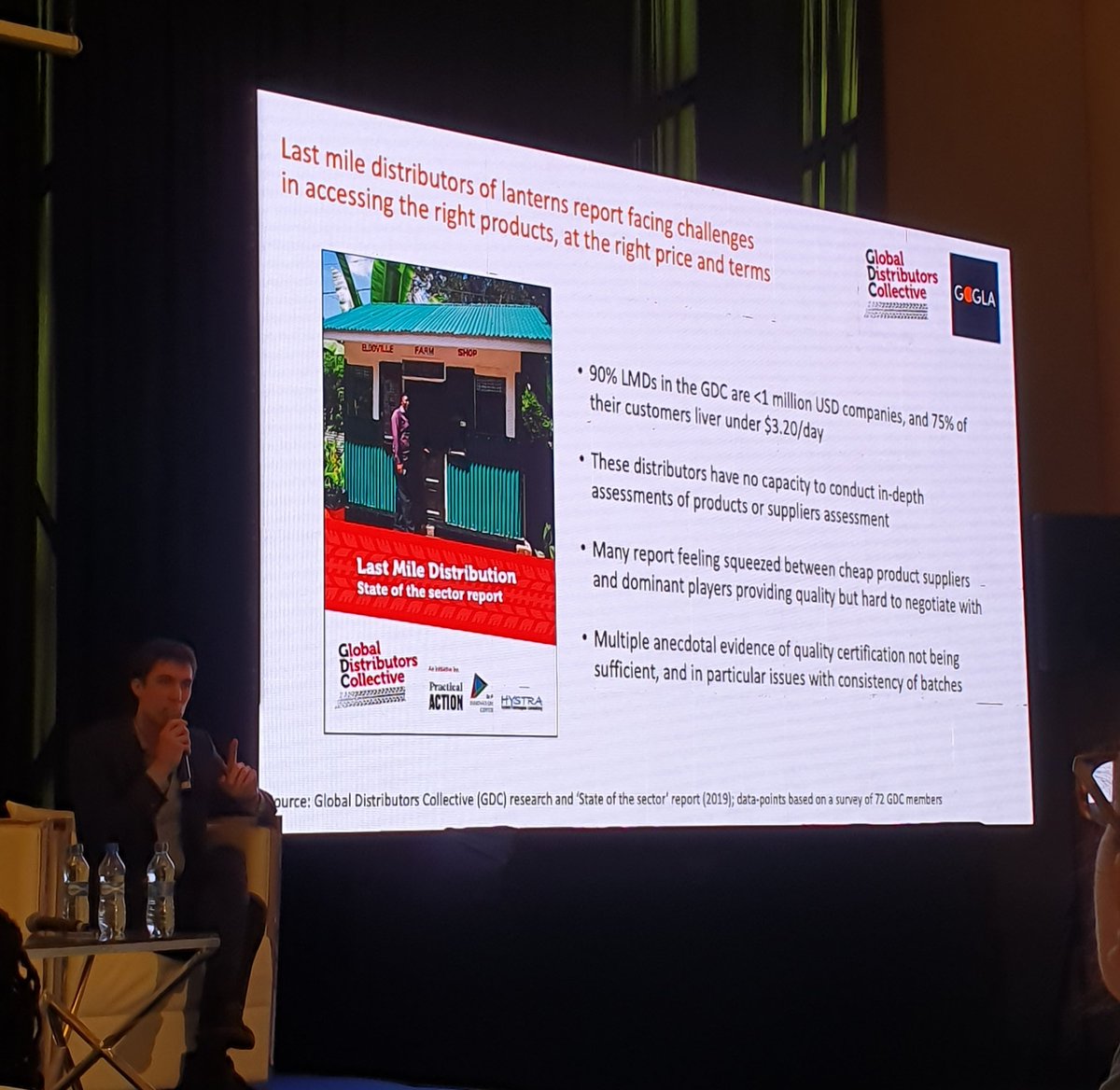 char23st's tweet photo. What is the future of the #solar lantern market? Clear consensus from the audience, and @SolarAid: "if we don't invest in solar lanterns, we will leave people behind. Full stop". @SolarAid @SunnyMoneyOrg @HYSTRAinsights #TheGDC #lastmiledistribution #SDG7 #offgridsolarforum https://t.co/YWMkRxlPjF