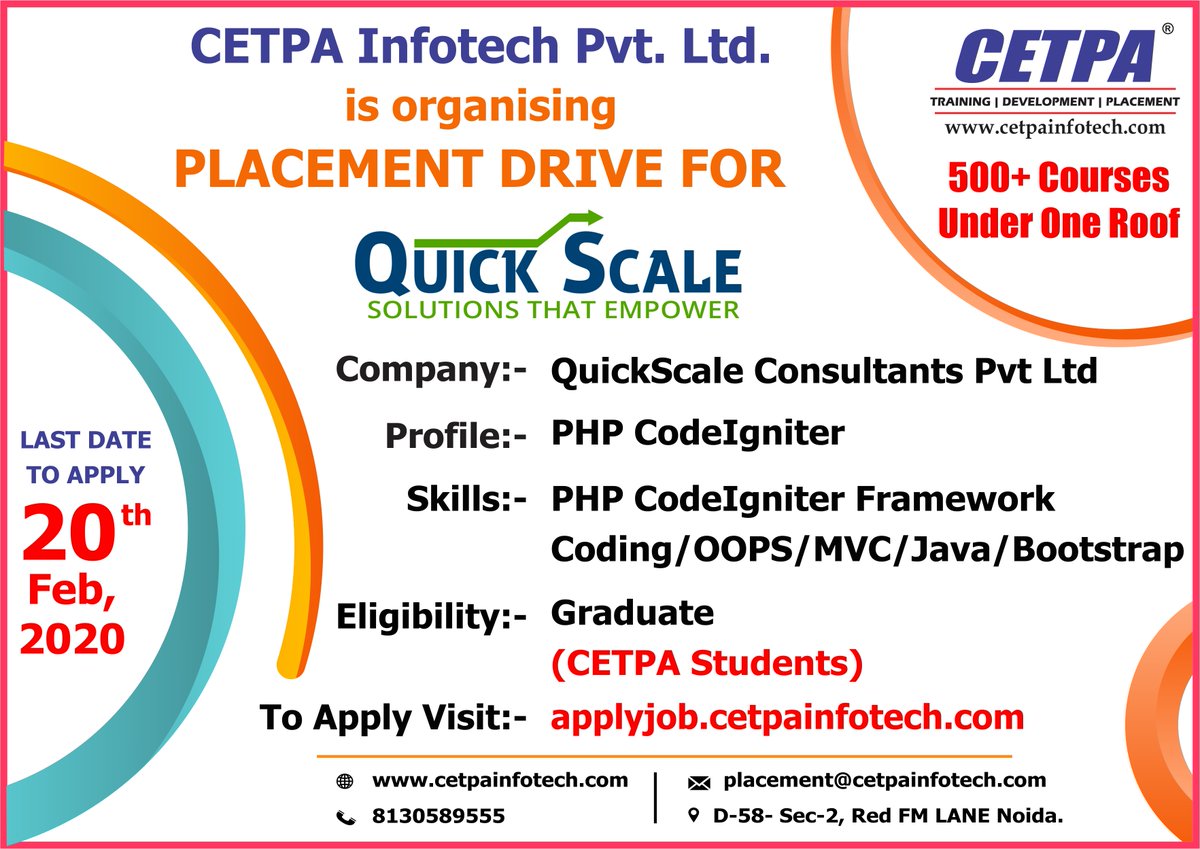 cetpainfo's tweet image. #JobOpening for PHP CodeIgniter @ QuickScale Consultants Pvt Ltd
🔗 bit.ly/2vLGele
☎️ 0120-4535353
📧 query@cetpainfotech.com
#PHPCodeIgniter #PHPCodeIgniterFrameworkCoding #OOPS #MVC #Bootstrap #Java