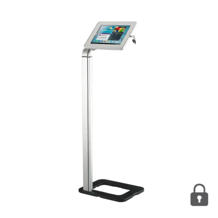 Have you checked out our floor standing tablet holder? Cables run inside the post to keep things looking tidy plexdisplay.com/product/univer…